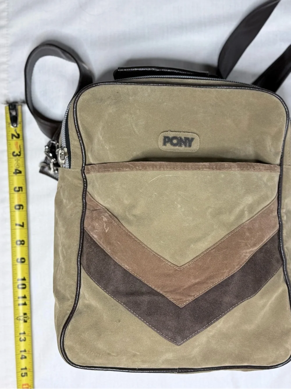 Vintage Y2K PONY Messenger Bag Brown Tan Suede Crossbody Shoulder Bag 2000s